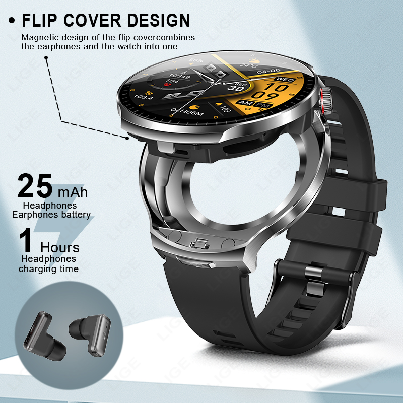 LIGE 2026 New TWS 2 in 1 Heads - Smartwatch Noise Watches 评论和价格