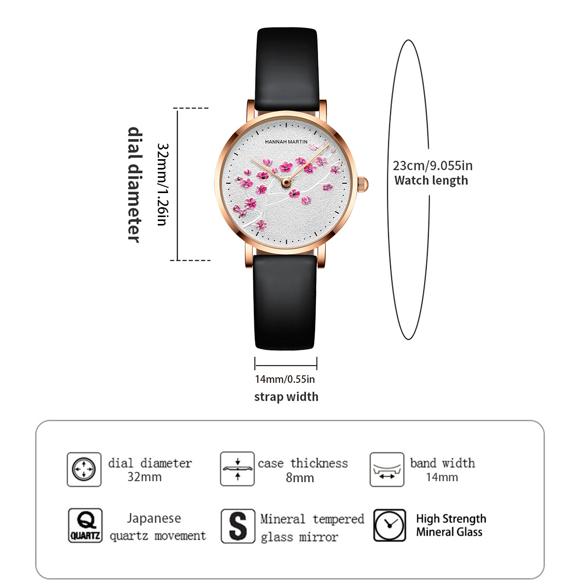 HANNAH MARTIN Women Watch 1324 - Anti-Magnetic Watch 评论和价格
